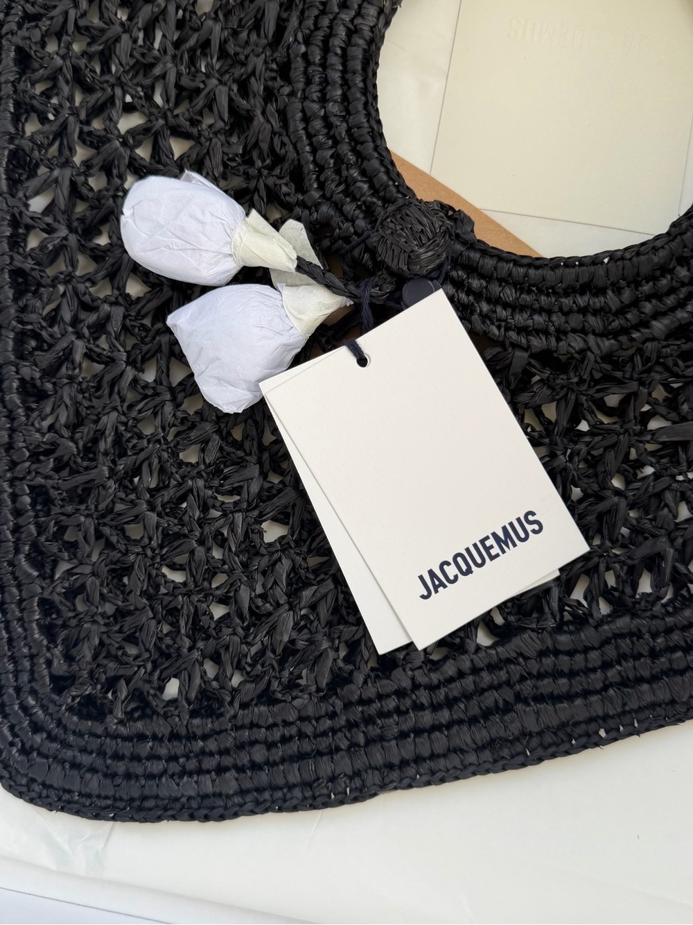 Jacquemus Black Woven Heart Tote with White Tassels - Picture 3 of 9
